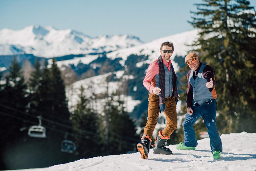 Wedding music band members of Squid Lips Playing on Les Gets ski slopes