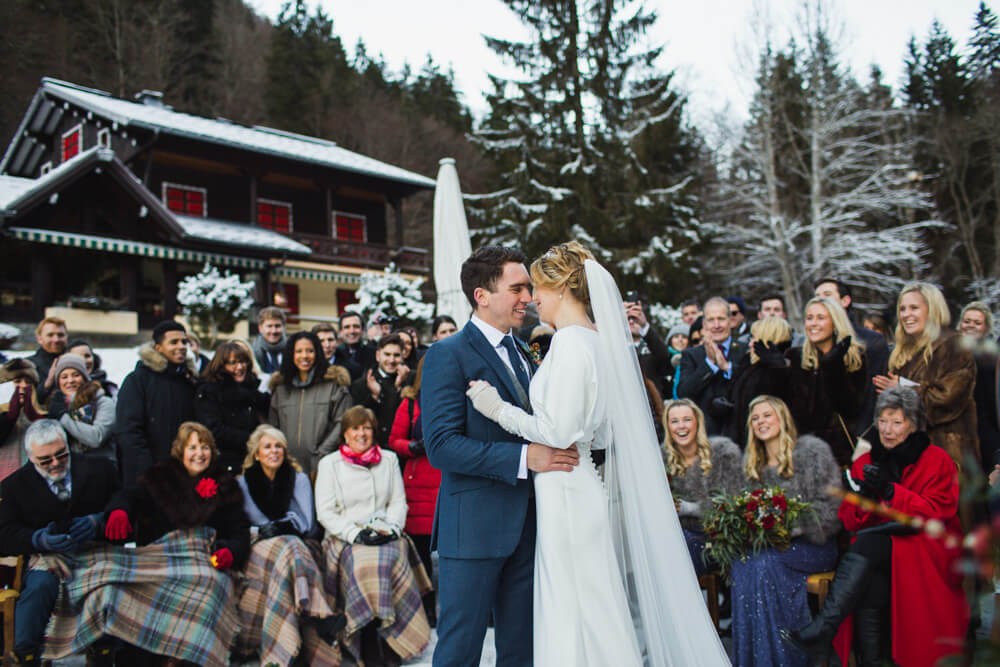 Romantic wedding ceremony surrounded by closest family and friends