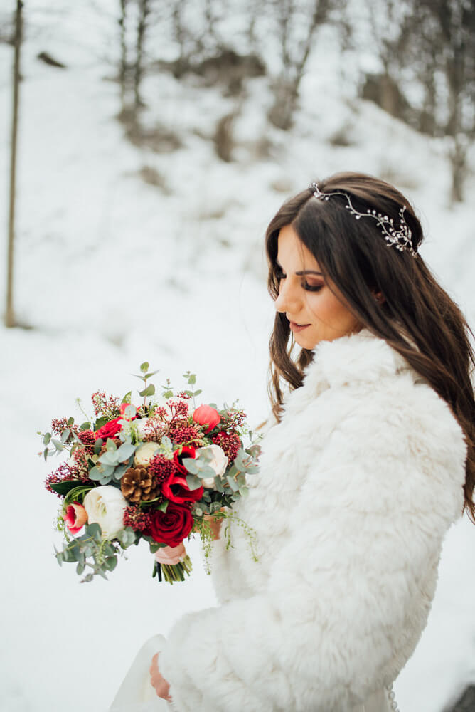 Snowy Winter Wedding Megeve Bride with a Fur Shawl