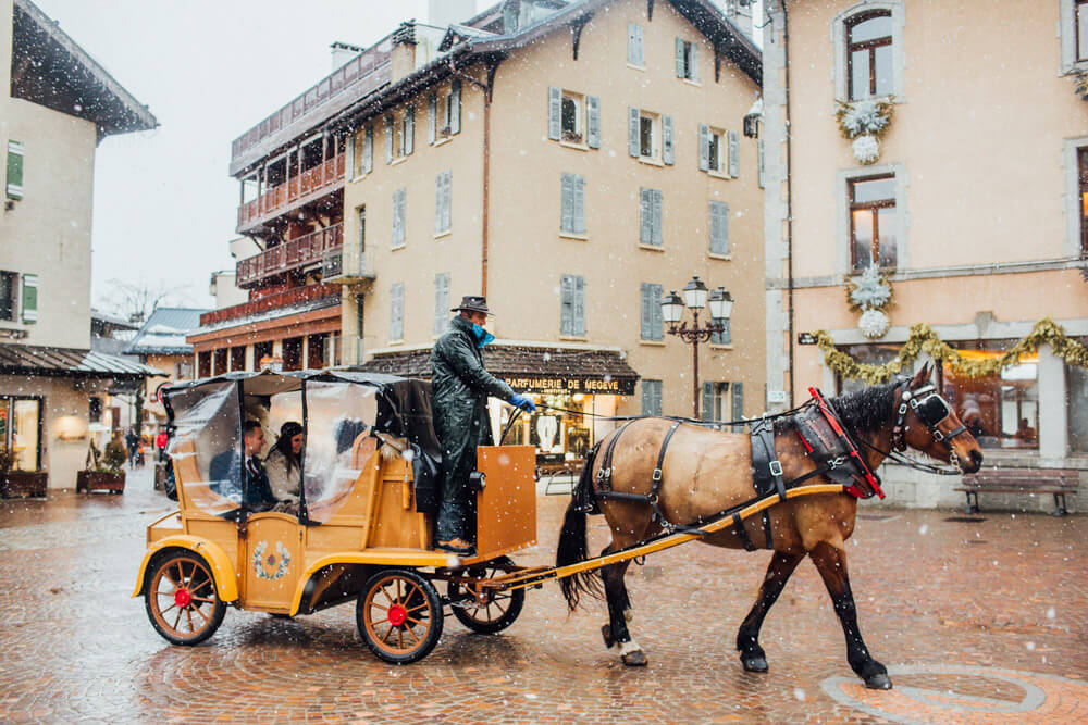 horse drawn carriage ride through the village of Megeve