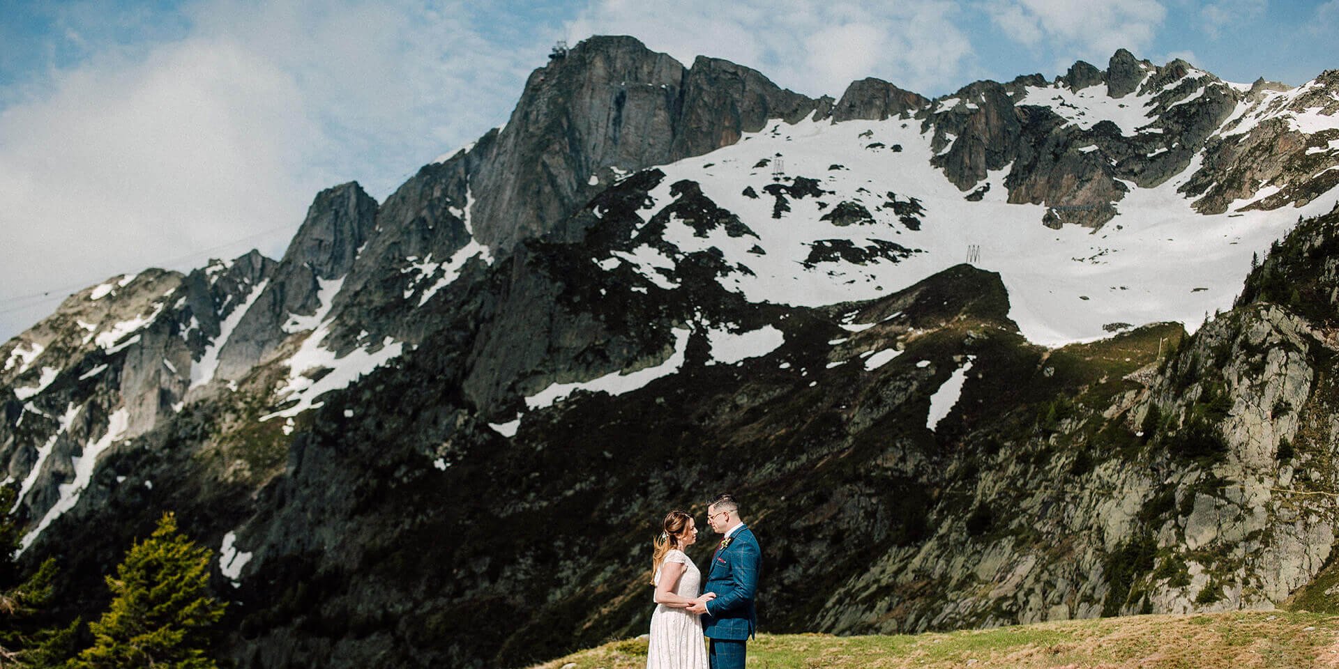 bride and groom on their intimate mountain elopement in chamonix